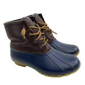 Sperry Boots Womens Size 7 Saltwater Duck Rain Leather Rubber Brown Navy